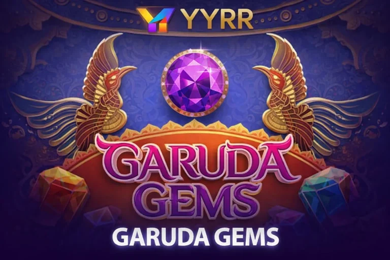 Tampilan permainan GARUDA GEMS bertema legenda dengan simbol permata eksklusif di platform YYRR