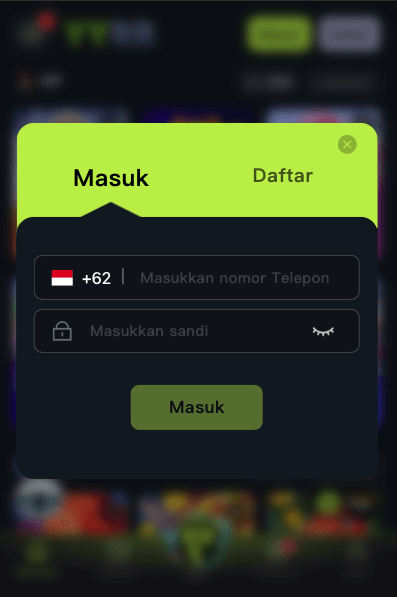 Halaman login aplikasi YYRR yang mudah diakses untuk memulai bermain dan menikmati semua fitur game favoritmu dengan cepat.
